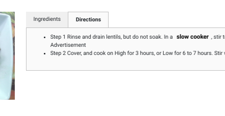 Recipe directions with highlighting of the phrase ‘slow cooker’
