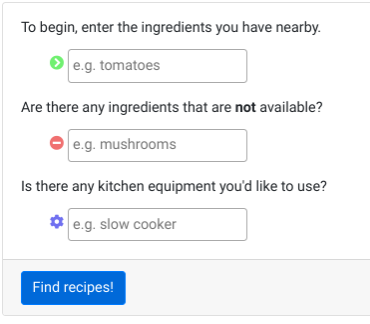 The RecipeRadar homepage recipe search controls