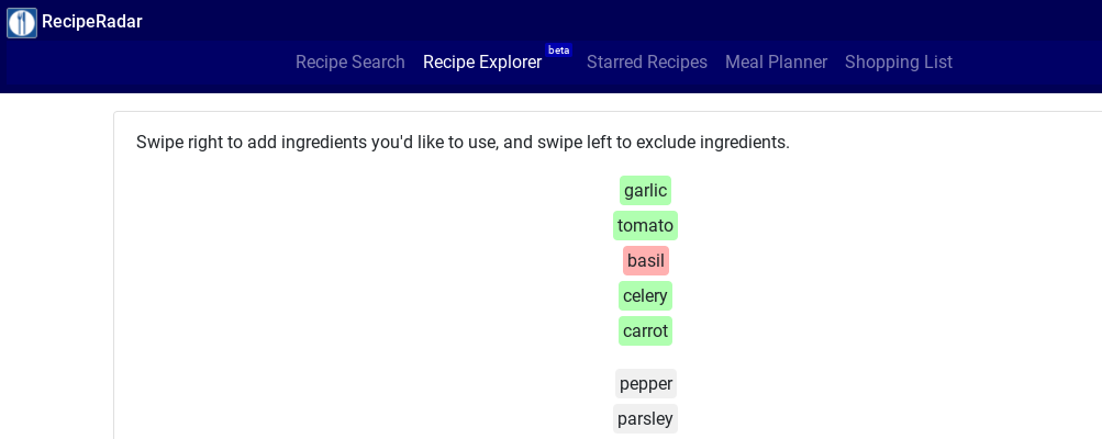 A list of ingredient names arranged vertically, with four ingredients selected as available and one selected as unavailable by the user